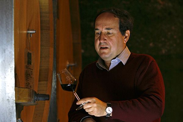 Antonelli assaggia vino rosso da botte. Degustazione Vinitaly?
