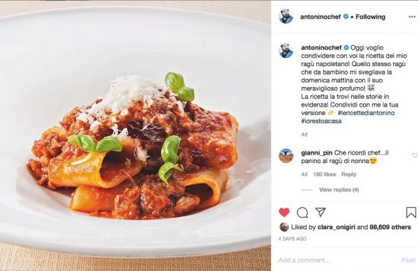 Ricetta chef Cannavacciuolo: paccheri con ragù napoletano e basilico. Cucina stellata contro Coronavirus.