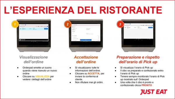 Just Eat: il valore del food delivery. Schermate Orderpad per la gestione degli ordini e preparazione dei ristoranti.