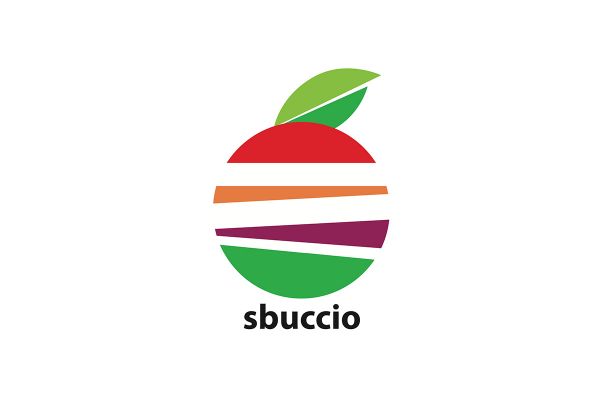 Logo Sbuccio Sirio. Grafica colorata a forma di frutto con foglia. Sbuccio apre a Torino Stazione.