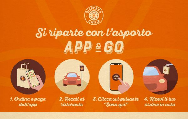Dispensa Emilia: App & Go per asporto. Ordina, paga con l'app, recati al ristorante e ricevi l'ordine in auto.