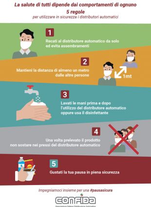 Infografica: 5 regole per pausa sicura al distributore automatico. #pausasicura