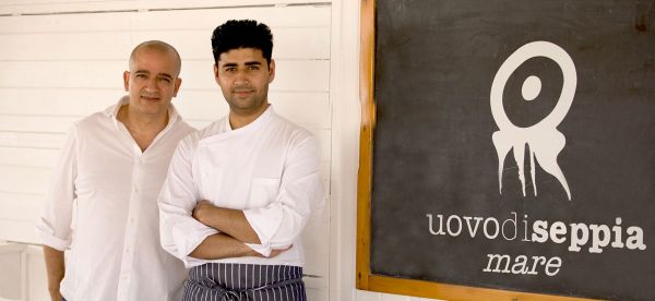 Chef Pino Cuttaia e staff Uovadiseppia Mare, ristorante gourmet. Cucina di mare, Sicilia.