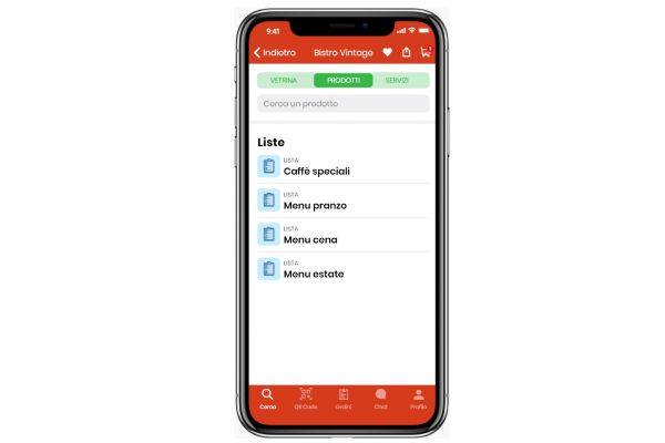 Schermata app Foodness ToGo: menu digitali (caffè, pranzo, cena, estate). Ordina online dal tuo bar preferito!