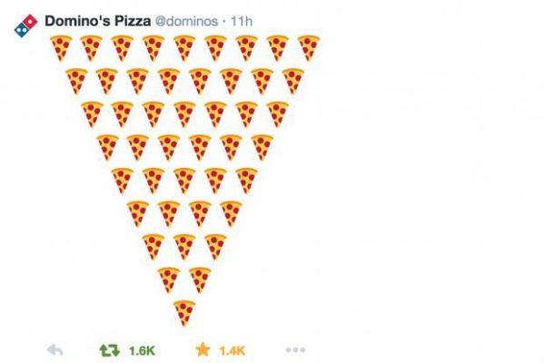 Tweet Domino's Pizza: piramide di emoji di pizza. Marketing digitale e social media per cloud kitchen.