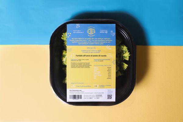 Farfalle al pesto di rucola I Colti in Tavola di Elior. Specialità di pasta fresca per la ristorazione aziendale.