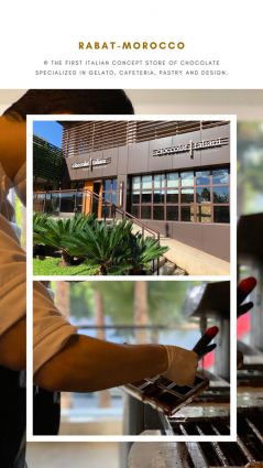 Cioccolatitaliani a Rabat: negozio di cioccolato, gelato e pasticceria. Dettaglio preparazione cioccolatini artigianali.
