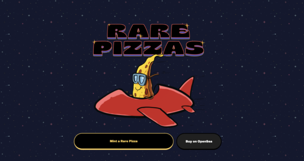 Pizza NFT rare: fetta di pizza su un aereo nello spazio. Metaverso e ristoranti, menu digitali.