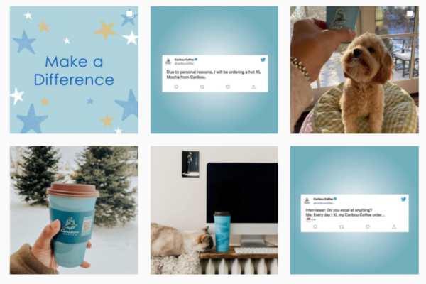 Esempi di guerrilla marketing Caribou Coffee: tweet, caffè, cane, gatto, stelle. Ispirazione e creatività.