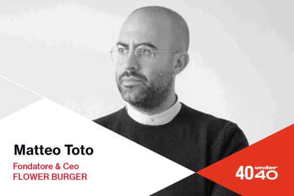 Ritratto di Matteo Toto, fondatore di Flower Burger, nella lista 40under40. Giovane imprenditore italiano.