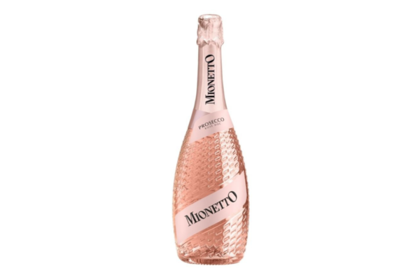 Bottiglia di Prosecco Rosé Mionetto. Vino spumante italiano, perfetto per celebrare.