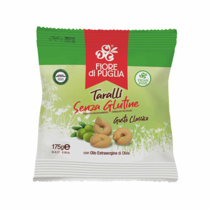 Snack Fiore di Puglia: taralli senza glutine, gusto classico. Prodotto da forno vegano, ideale per il vending.