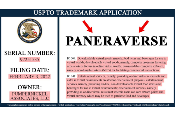 Paneraverse nel metaverso: domanda di marchio USPTO per beni virtuali, NFT e ristoranti virtuali.