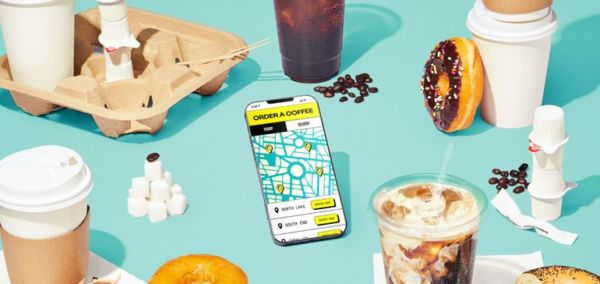 Lunchbox: Ordina caffè online. Tazze di caffè, ciambelle e app per ordinare cibo a domicilio.