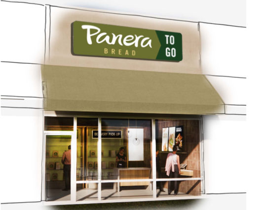 Rendering digitale del nuovo Panera To Go: concept full digital per ordinare e ritirare cibo velocemente.