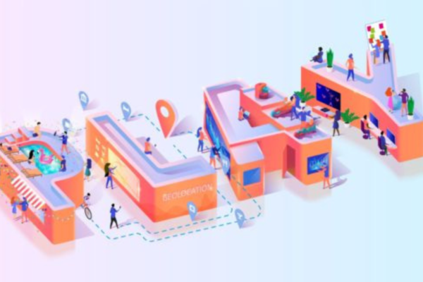 Gamification programmi fedeltà: illustrazione isometrica PLAY con persone. Coinvolgimento clienti, premi.