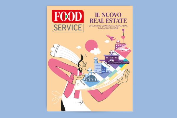 Copertina Food Service: ristorazione in centri commerciali e travel retail. Chef con location food court.