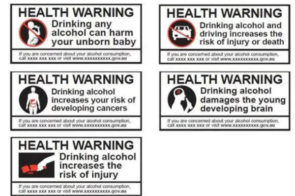 Avvisi sanitari Irlanda su alcol: rischi gravidanza, guida, tumori, cervello, infortuni. Campagna vino in rivolta.