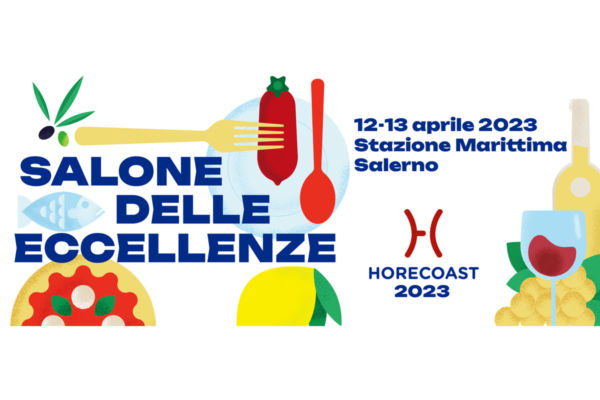 Banner HoReCoast 2023: Salone delle Eccellenze HoReca a Salerno. Immagine con prodotti tipici campani.