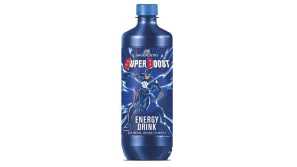 Nuovo energy drink San Benedetto Super Boost. Bevanda energetica con taurina, caffeina e vitamina B.