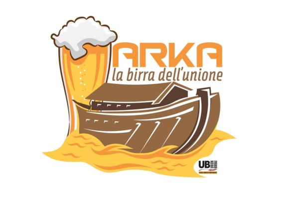 Logo Arka, birra solidale Unionbirrai per Emilia-Romagna. Bicchiere birra, arca di Noè stilizzata.